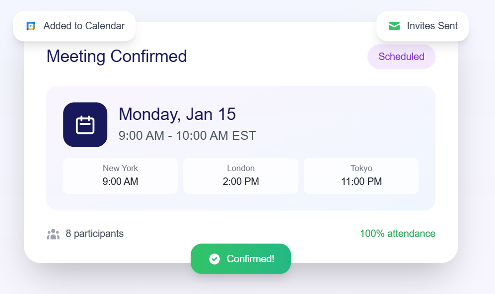 Meeting confirmed notification with calendar event created automatically